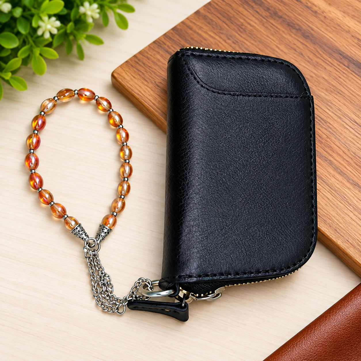 Premium Black Leather Accordion Wallet L54